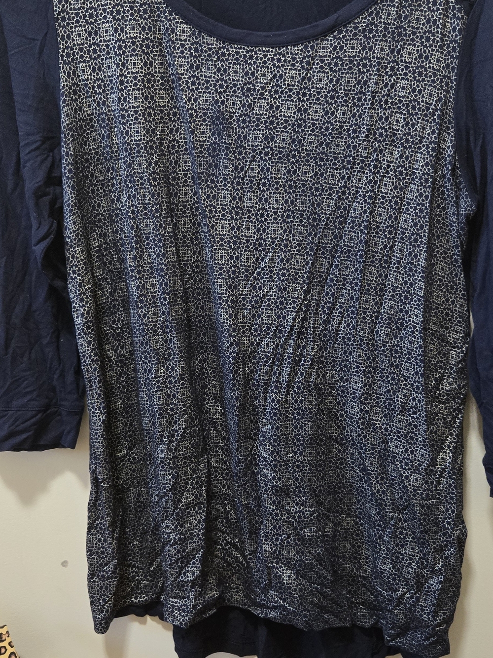 Chico's Navy and White Printed Long-Sleeve Tee